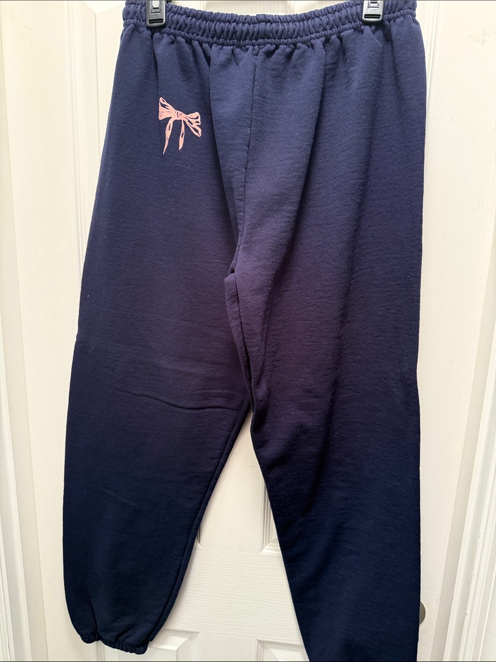 Gildan Navy Sweatpants with Pink Bow Graphic